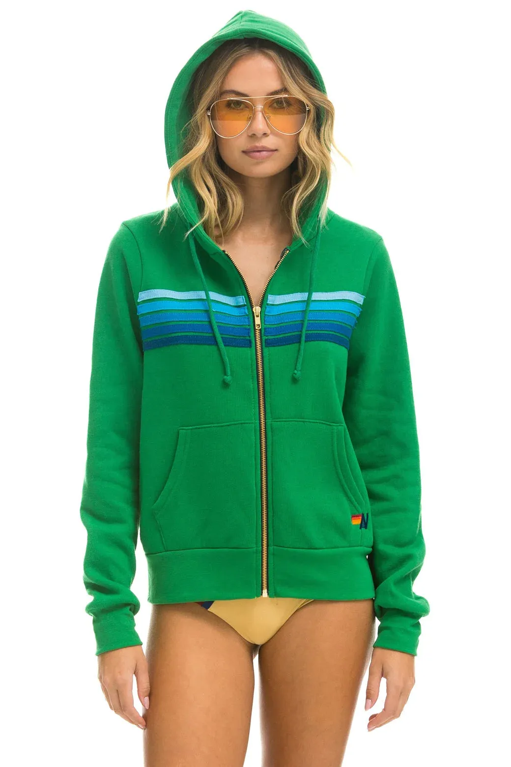 AVIATOR NATION 5 STRIPE HOODIE - KELLY GREEN // BLUE