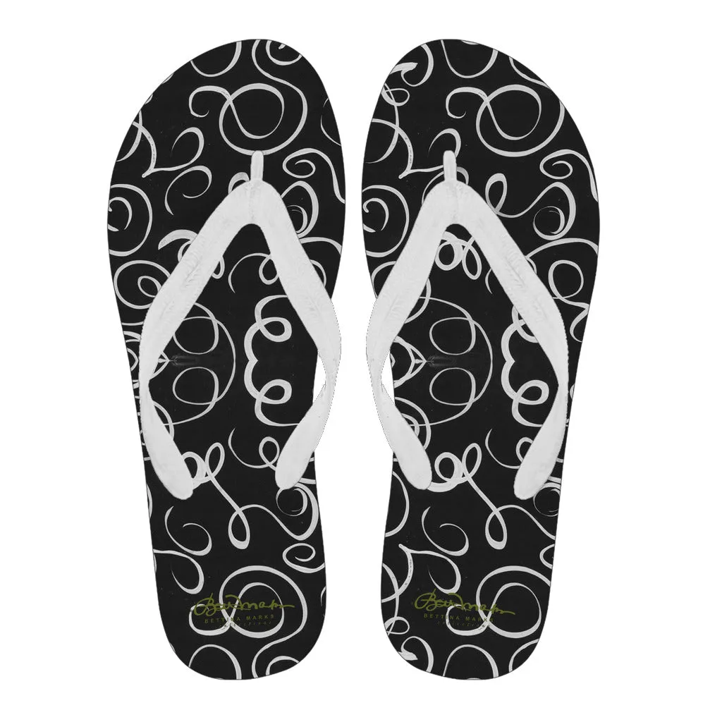 B&W Squiggles Flip Flops