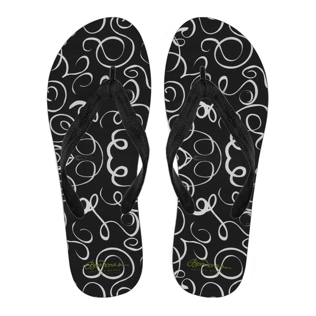 B&W Squiggles Flip Flops