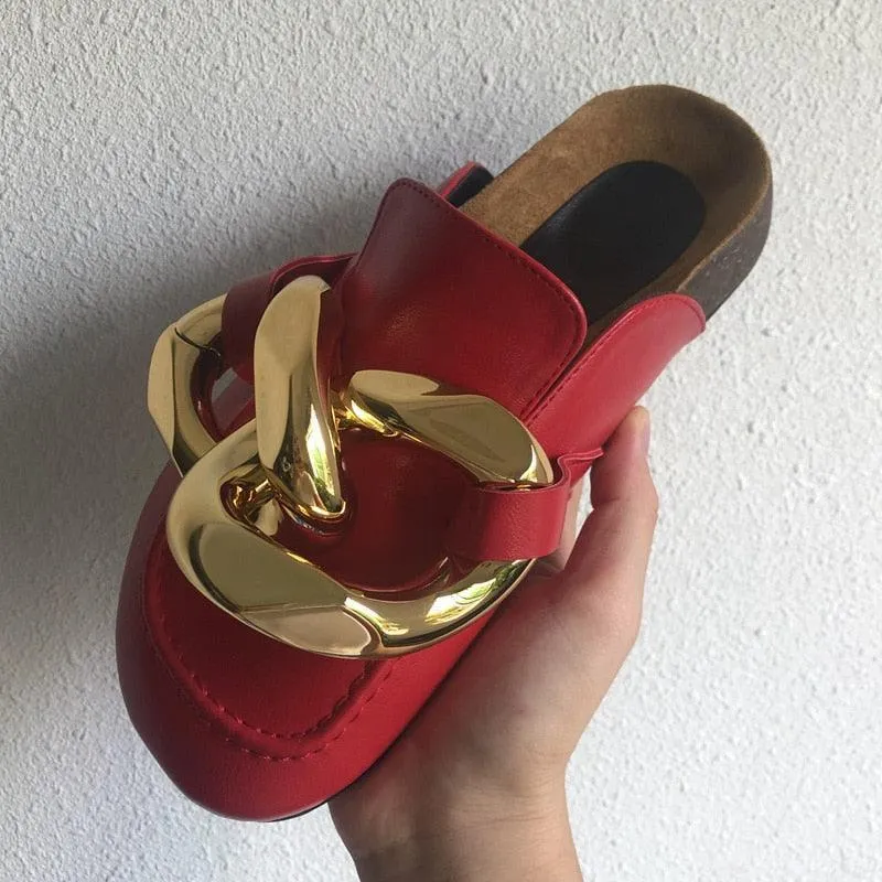 Big Gold Chain Slip On Sandals