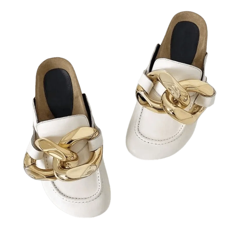 Big Gold Chain Slip On Sandals