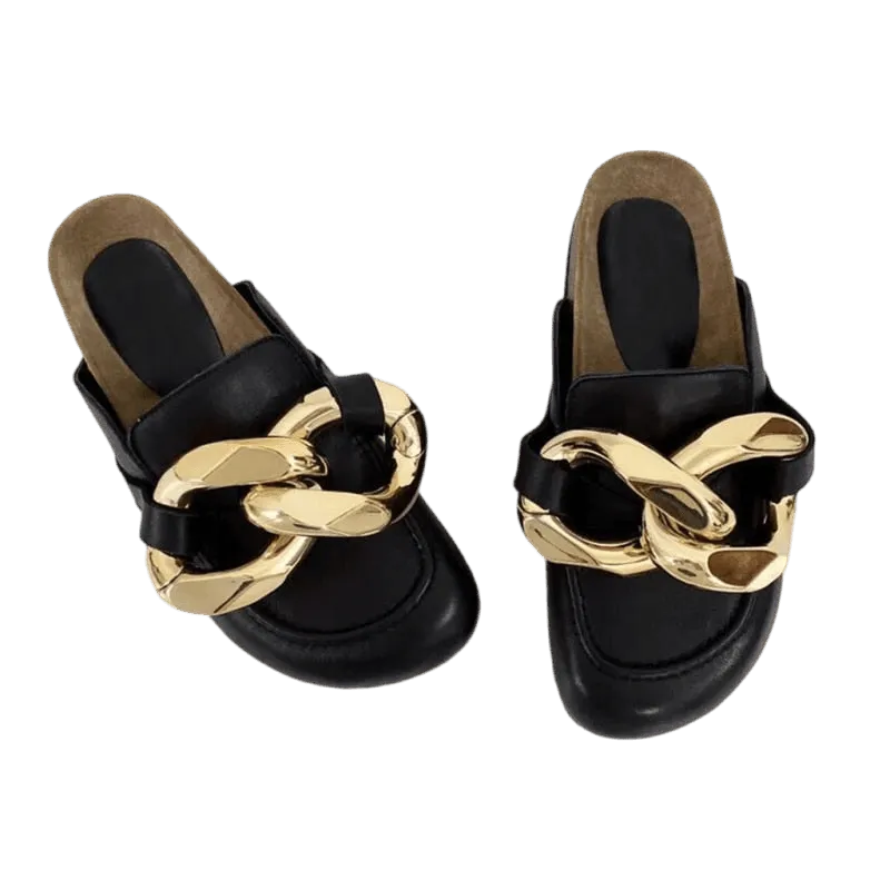 Big Gold Chain Slip On Sandals