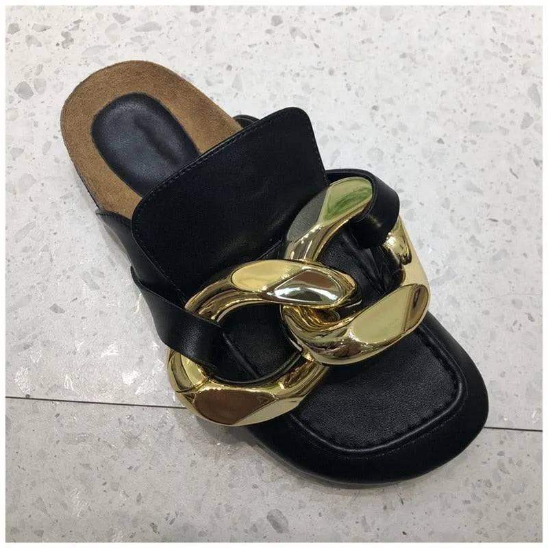 Big Gold Chain Slip On Sandals