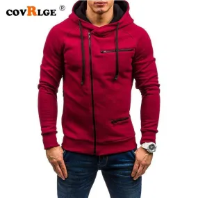 Covrlge Fashion Brand Men's Hoodies 2019 Spring Autumn Male Casual Hoodies Sweatshirts Men's Zipper Solid Color Hoodies MWW204