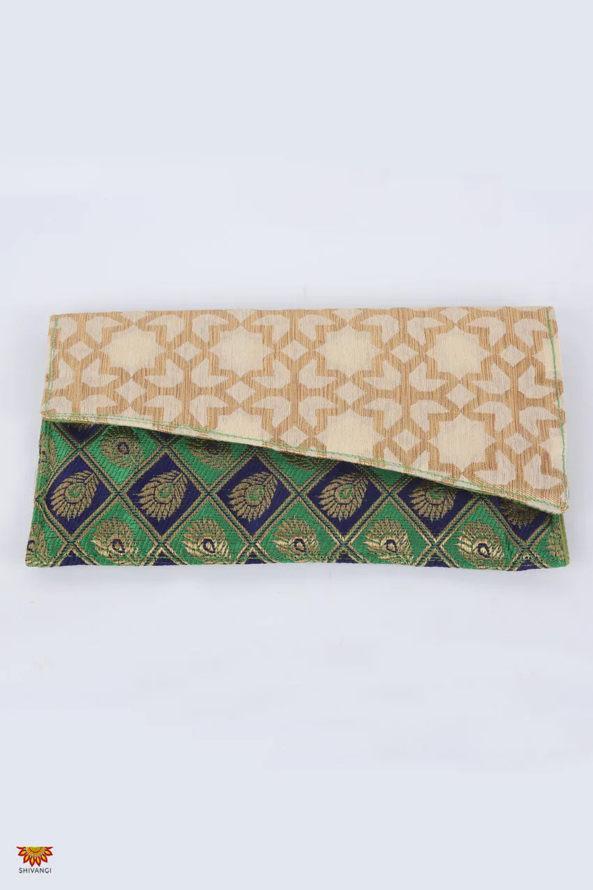 Girls Green with Half-White Women’s Multipurpose Fabric Clutch