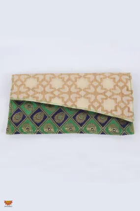 Girls Green with Half-White Women’s Multipurpose Fabric Clutch