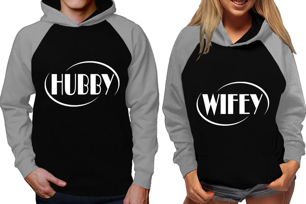 Hubby Wifey Couple Matching Contrast Raglan Hoodies