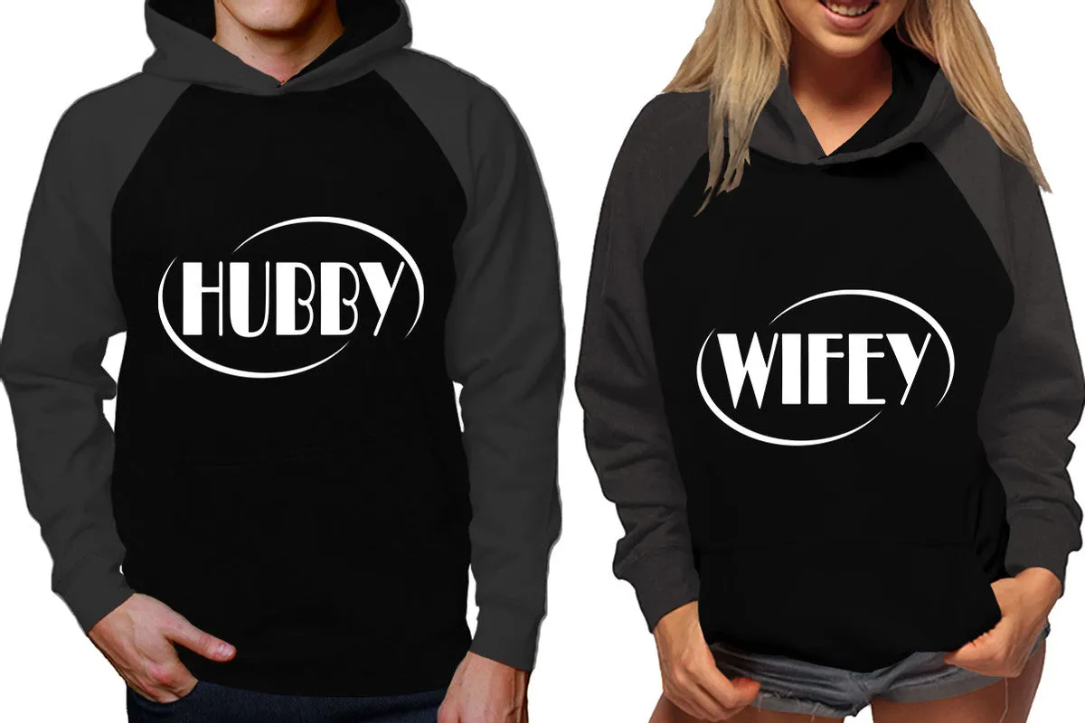 Hubby Wifey Couple Matching Contrast Raglan Hoodies