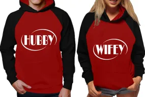 Hubby Wifey Couple Matching Contrast Raglan Hoodies