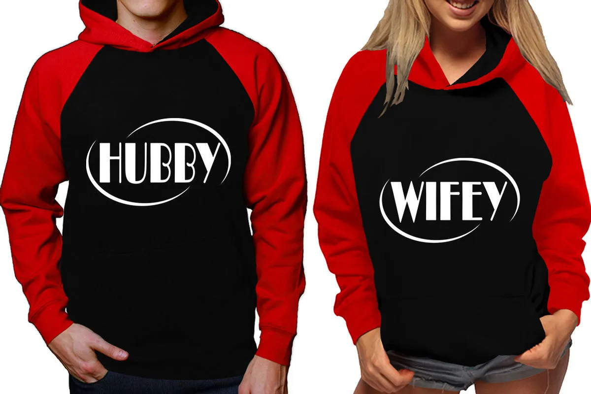 Hubby Wifey Couple Matching Contrast Raglan Hoodies