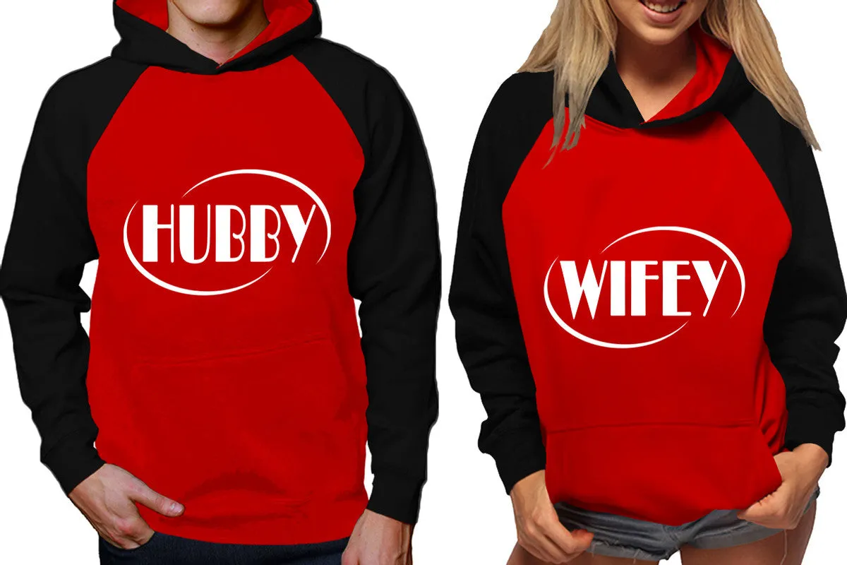 Hubby Wifey Couple Matching Contrast Raglan Hoodies