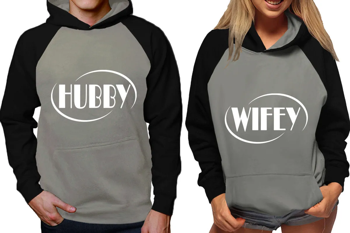 Hubby Wifey Couple Matching Contrast Raglan Hoodies