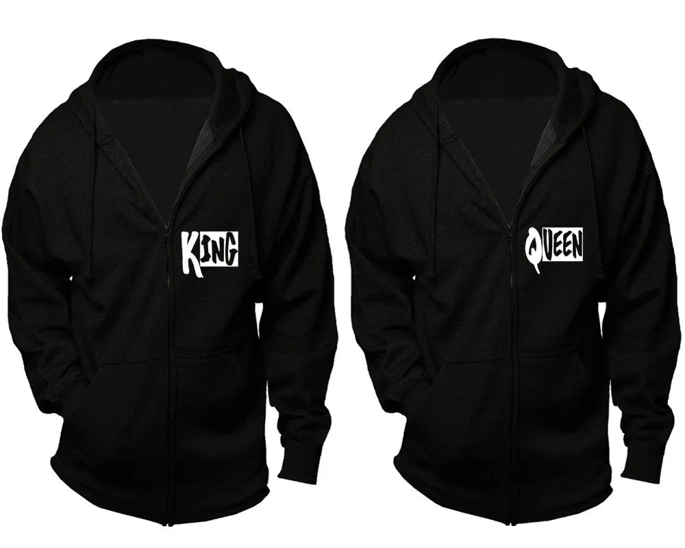 King Queen Couple Matching Zip Up Hoodies