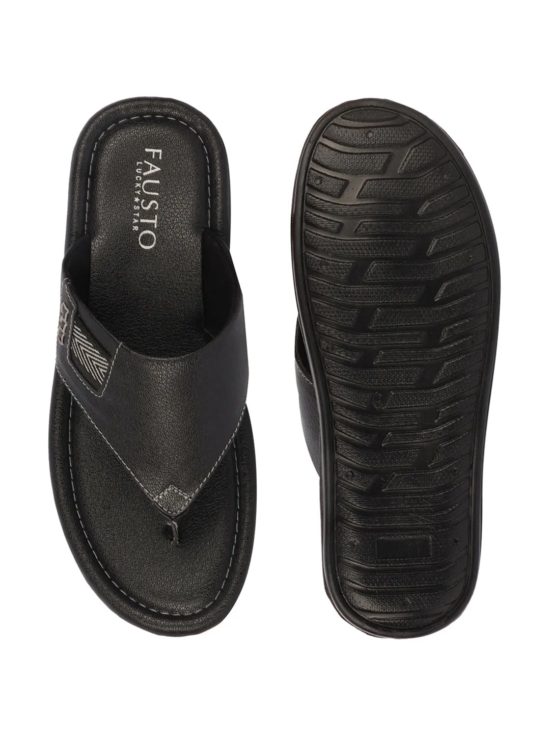 Men Black Outdoor Comfort Thong Slipper Sandals