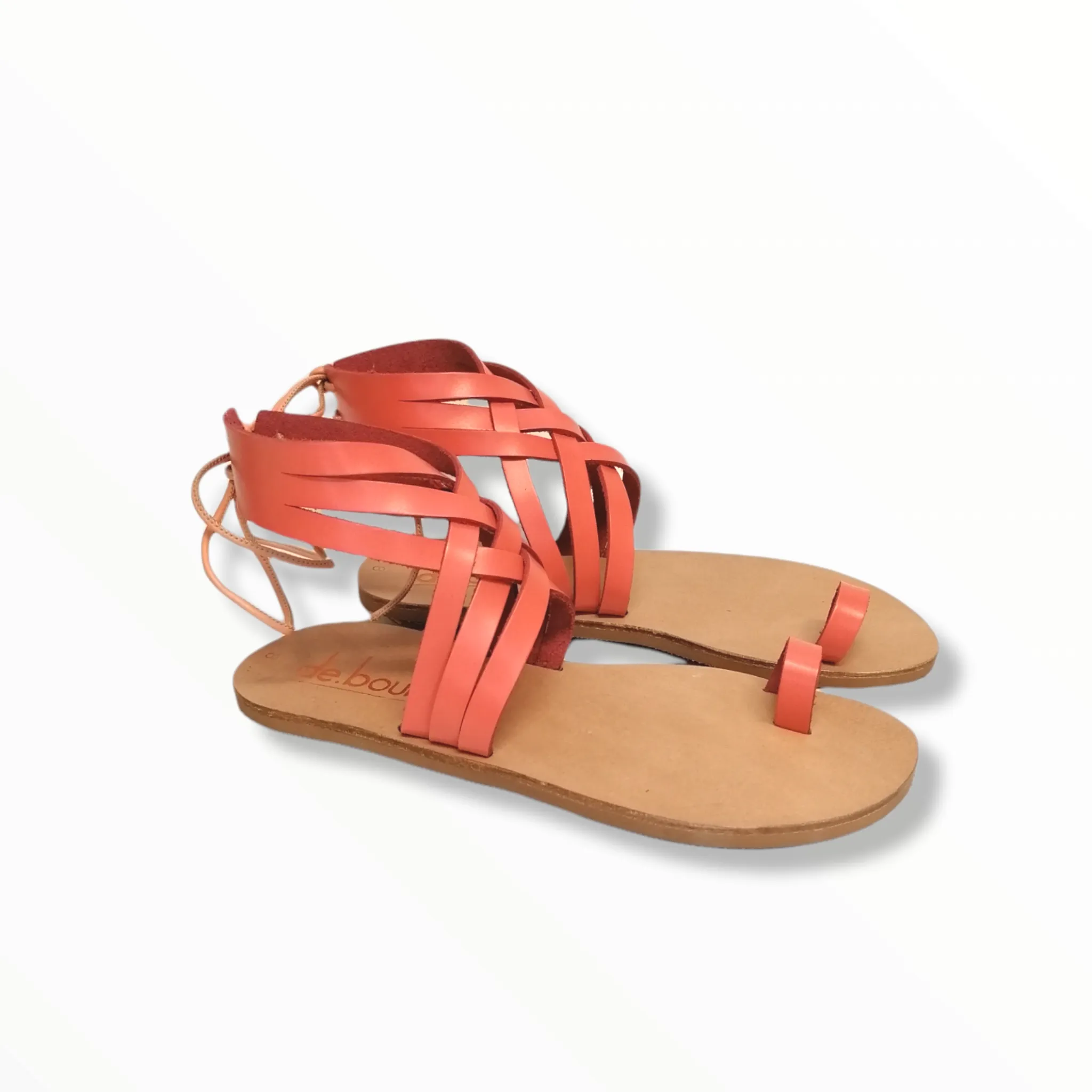 ILEKTRA PEACH FLAT LEATHER SANDALS