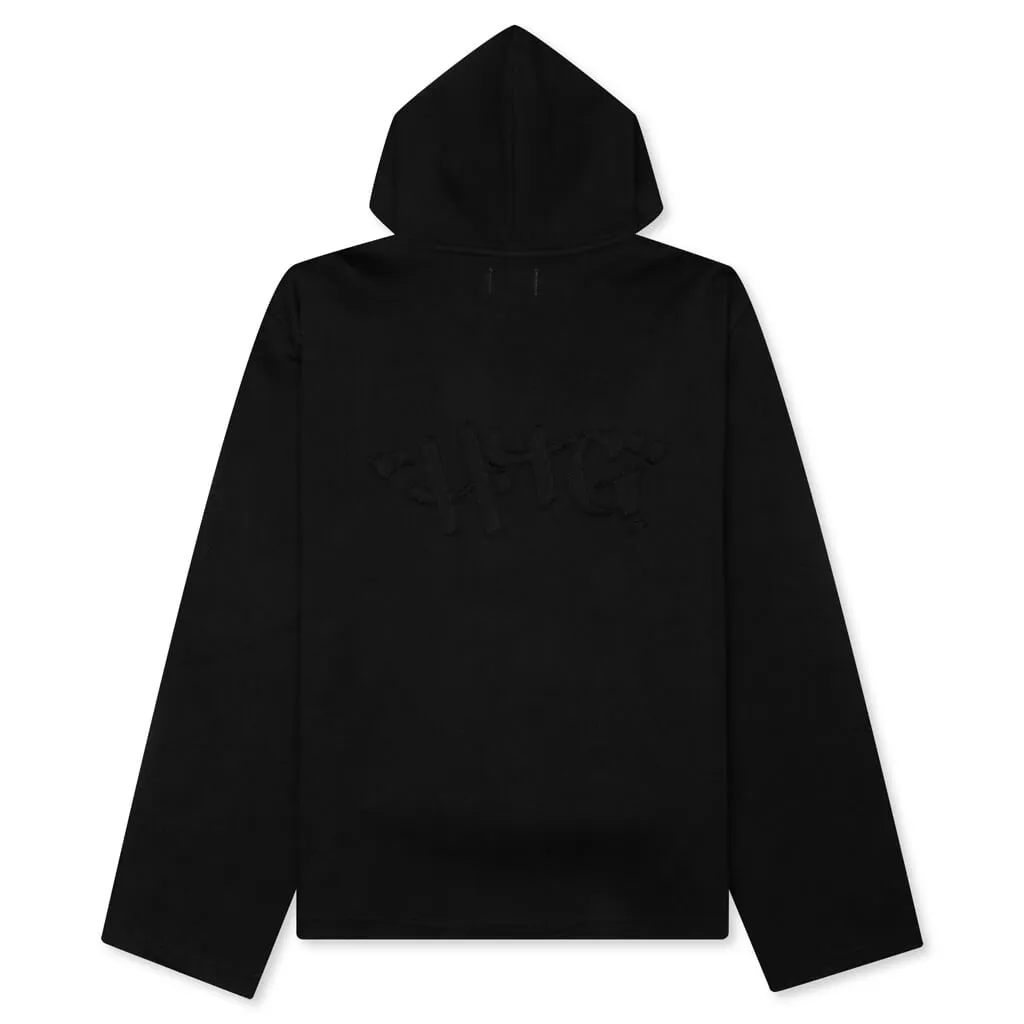 Script Embroidered Hoodie - Black