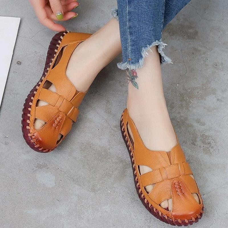 Stitched Leather Flat Sandals