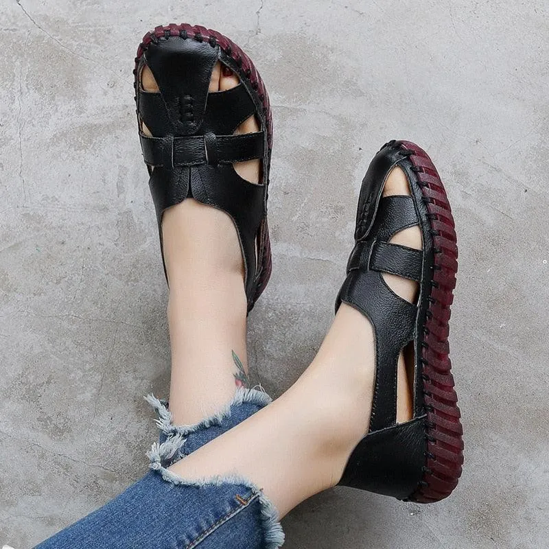 Stitched Leather Flat Sandals