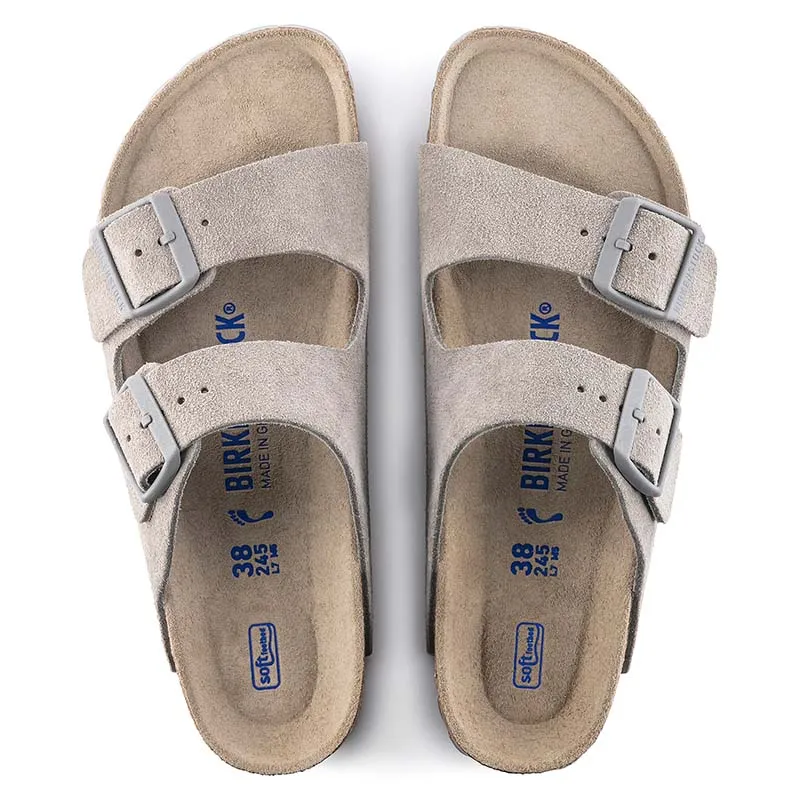 Women's Arizona Soft Footbed Suede Leather Sandals in Stone Coin