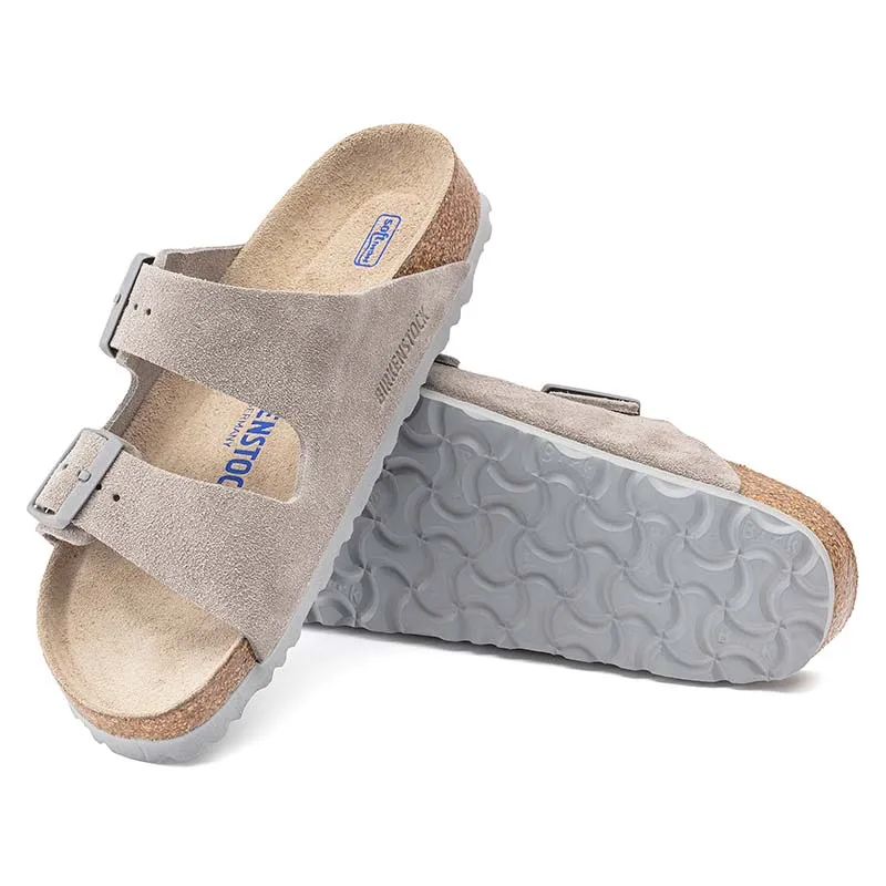 Women's Arizona Soft Footbed Suede Leather Sandals in Stone Coin