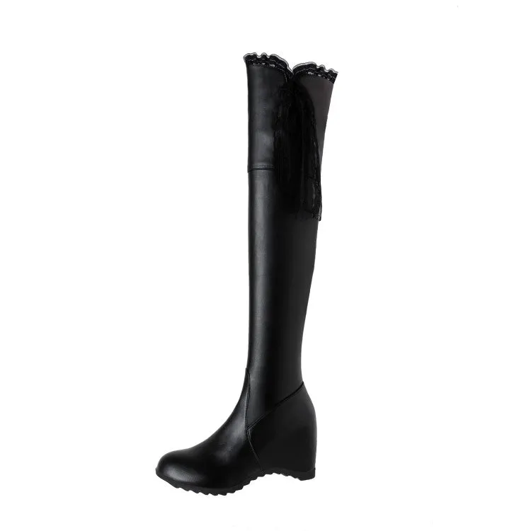 Women's Lace Inside Heighten Wedge Heel Over-The-Knee Boots