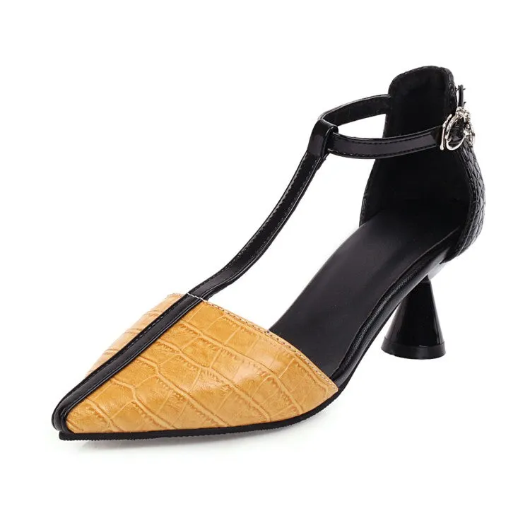 Women's Pointed Toe T Strap Spool Heel Sandals