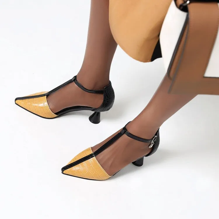 Women's Pointed Toe T Strap Spool Heel Sandals